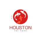 Houston Koi Ponds logo with red koi fish and circular emblem on a light background