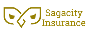A logo for sagacity insurance with a bird and scales of justice.