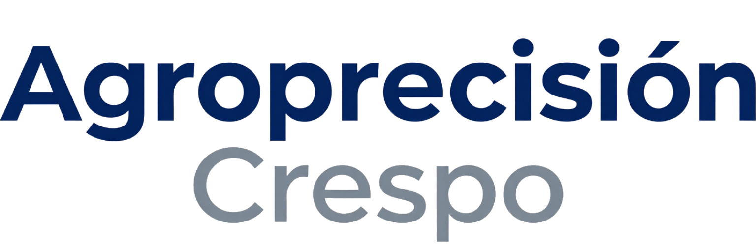 Logotipo de Agroprecisión Crespo en azul oscuro y texto gris sobre fondo blanco.