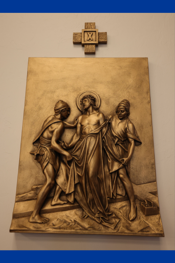 Jesus is stripped of His garments before being nailed to the cross.