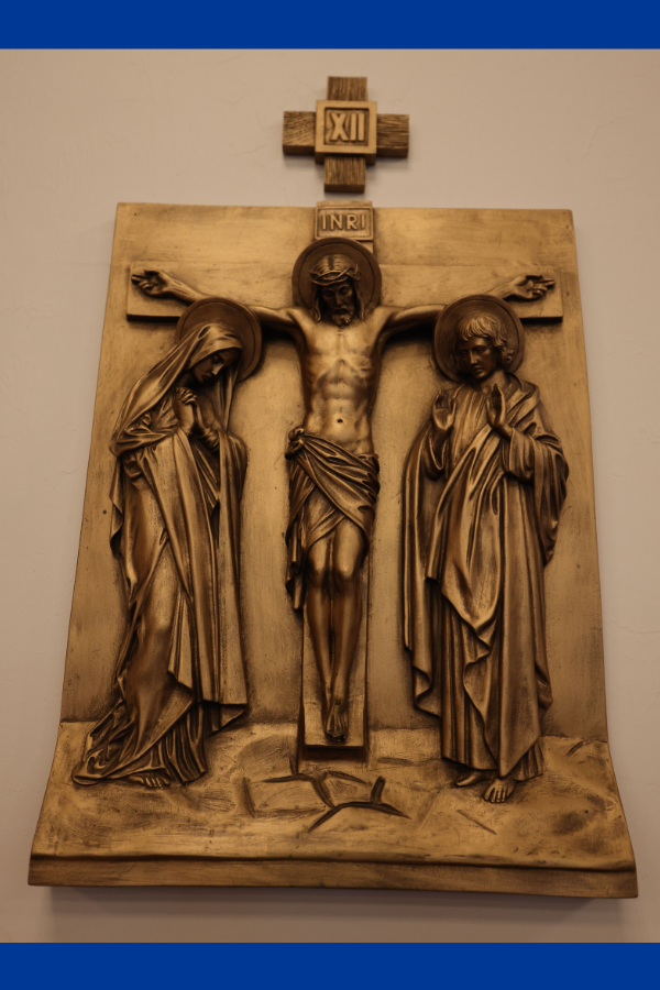 Jesus hangs on the cross and breathes His final breath, sacrificing Himself for humanity.