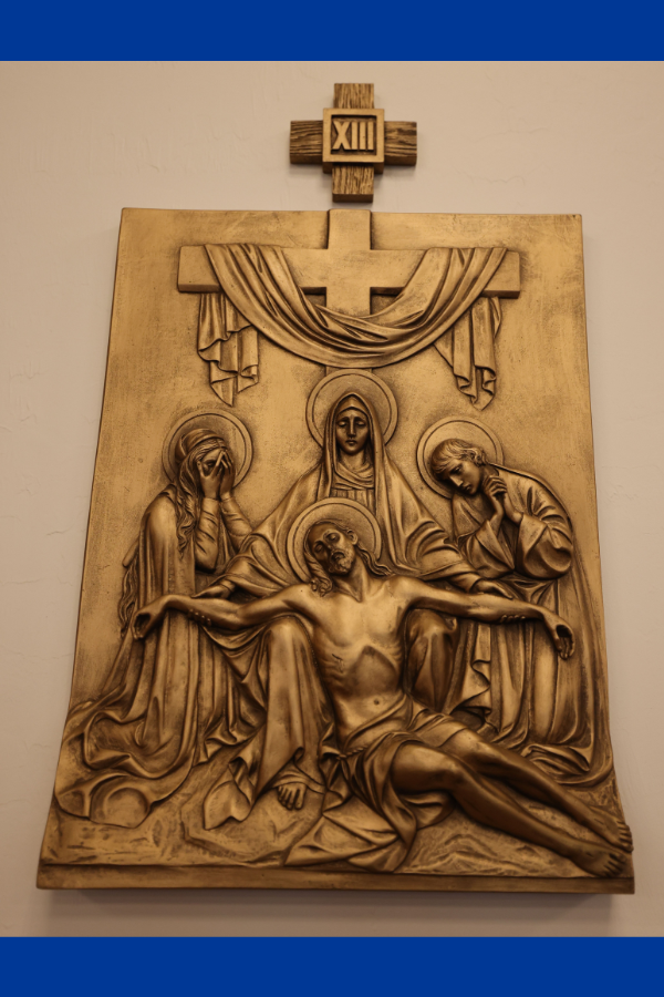 Jesus’ lifeless body is taken down from the cross and placed in Mary’s arms.