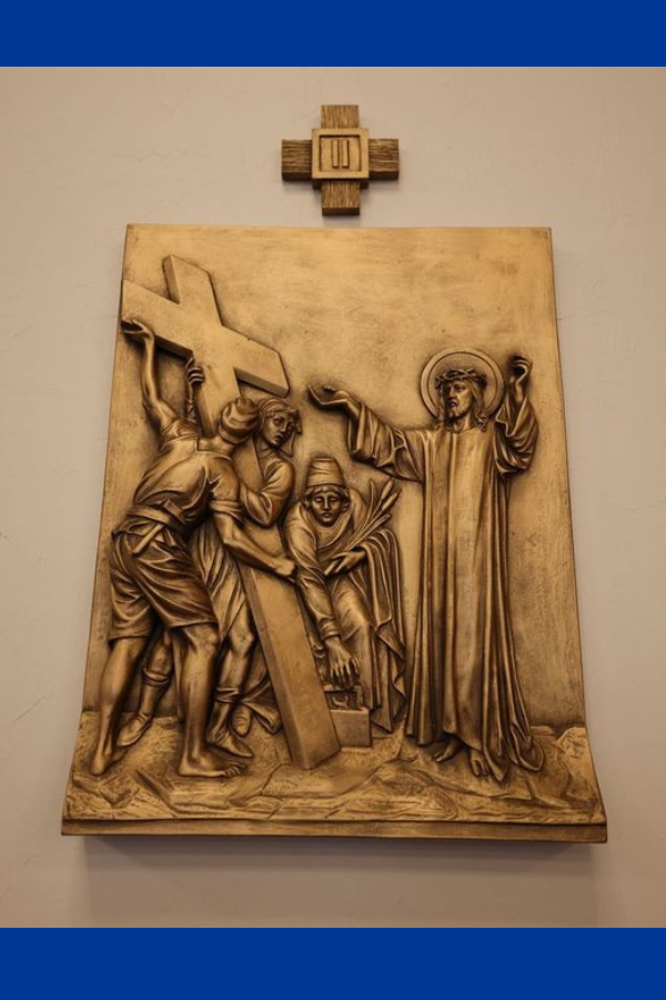 Jesus accepts the wooden cross, beginning His journey to Calvary.