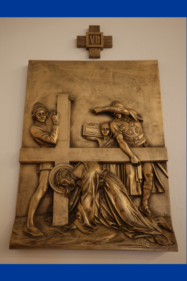 Jesus falls to the ground a second time, weakened but determined to continue.