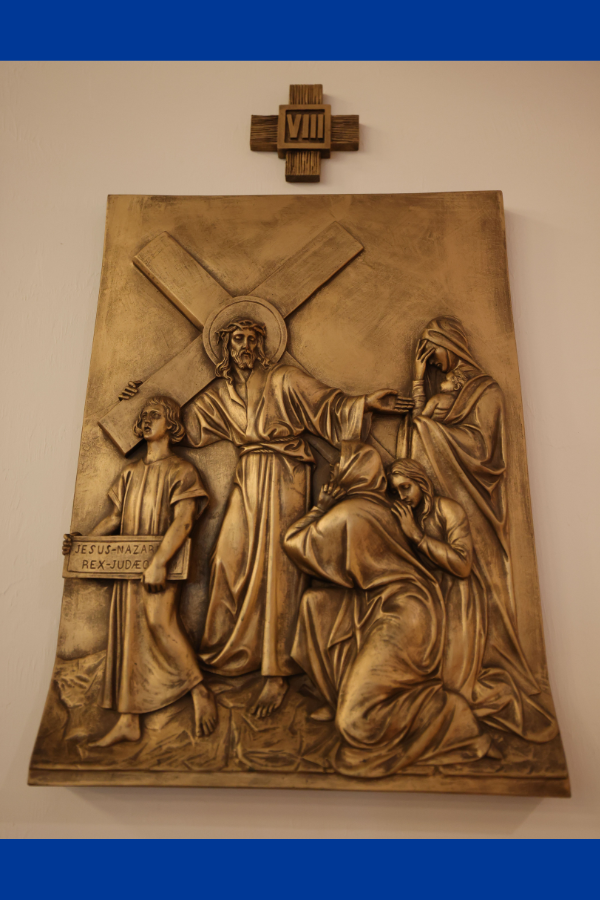 Jesus speaks to the women of Jerusalem who weep for Him along the way.