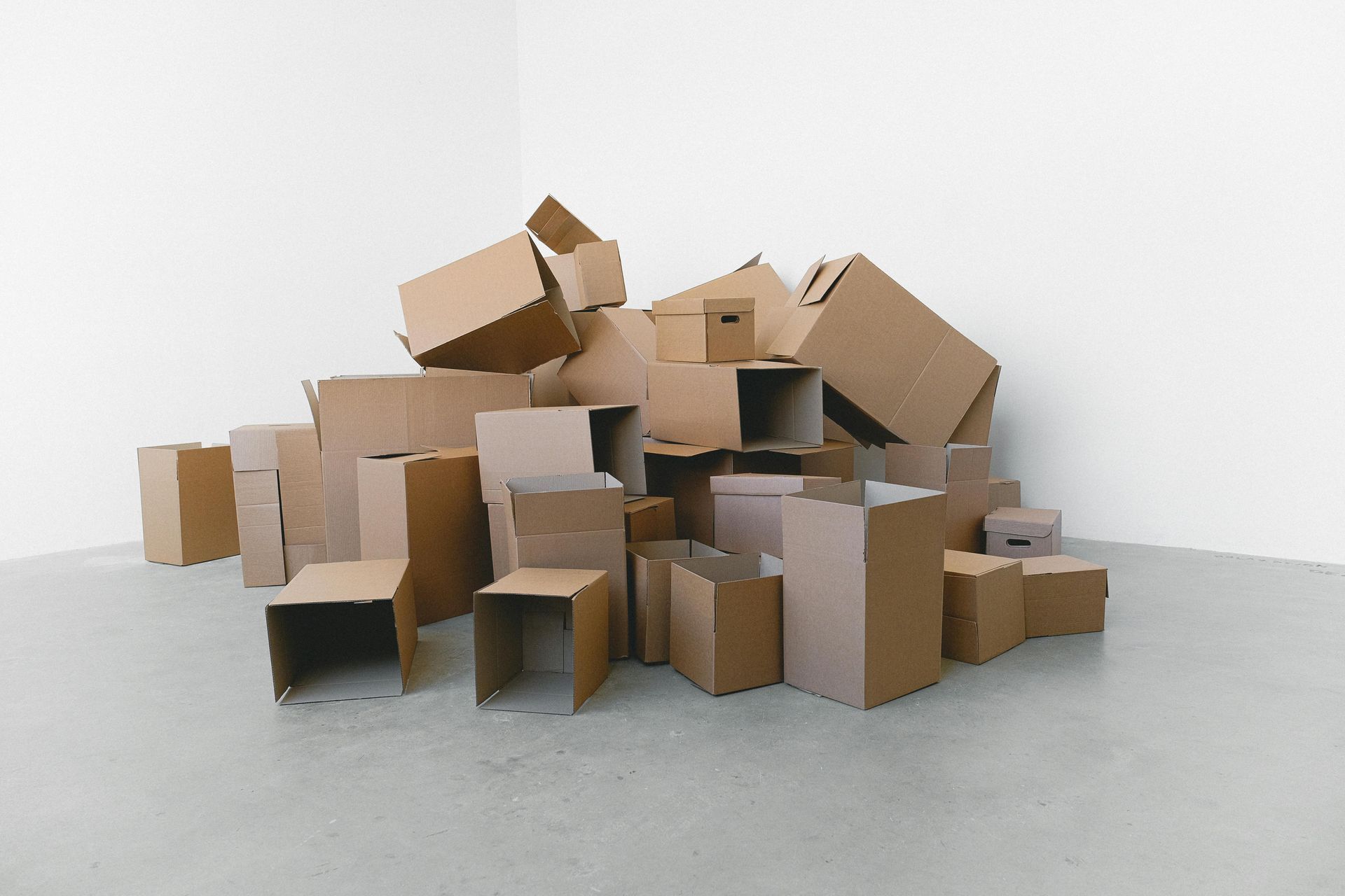 Stacked cardboard moving boxes