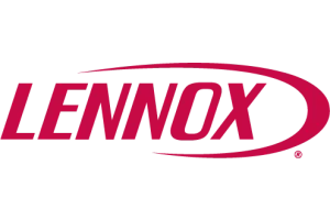 Lennox logo in red text, with a curved red line above, on a white background.