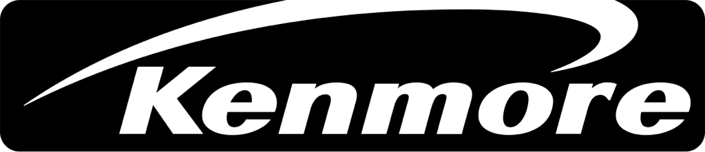 Kenmore logo with white text on a black background and curved white lines.