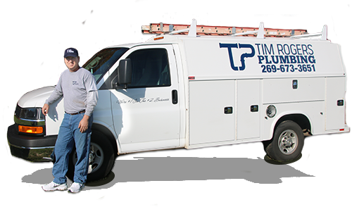 Man standing next to van — Allegan, MI — Tim Rogers Plumbing LLC