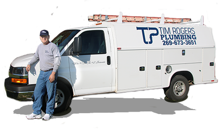 Man standing next to van — Allegan, MI — Tim Rogers Plumbing LLC Man standing next to van — Allegan, MI — Tim Rogers Plumbing LLC