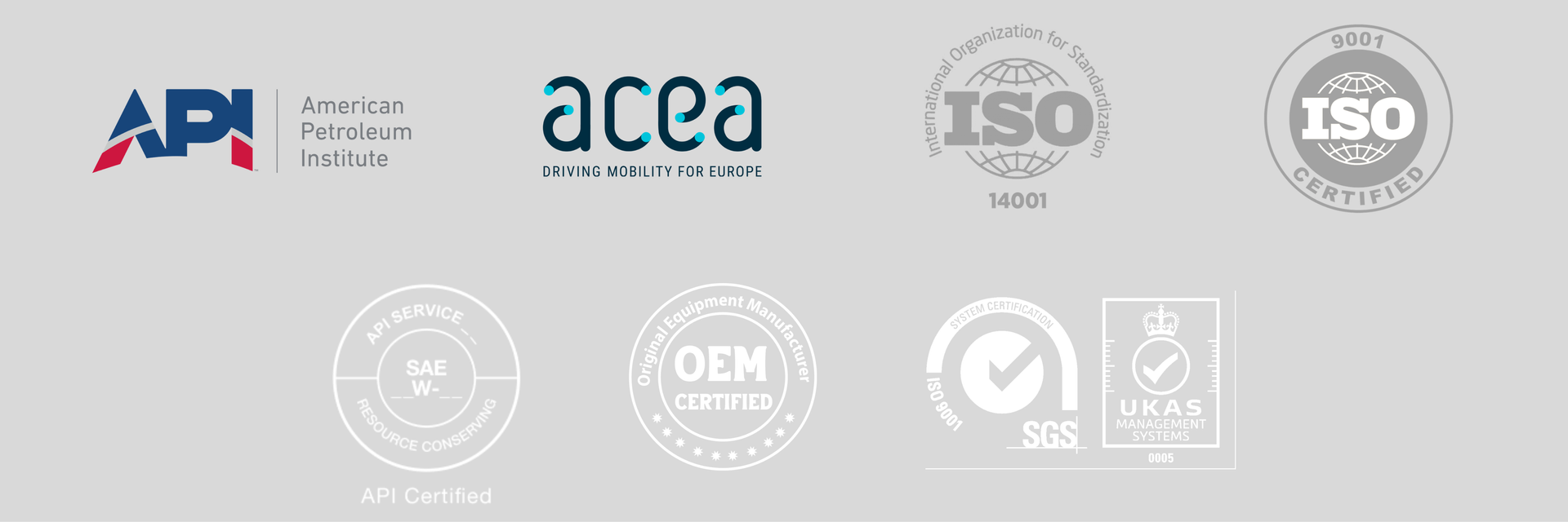 認證標章圖 → US LUBE API ISO ACEA 國際認證標章