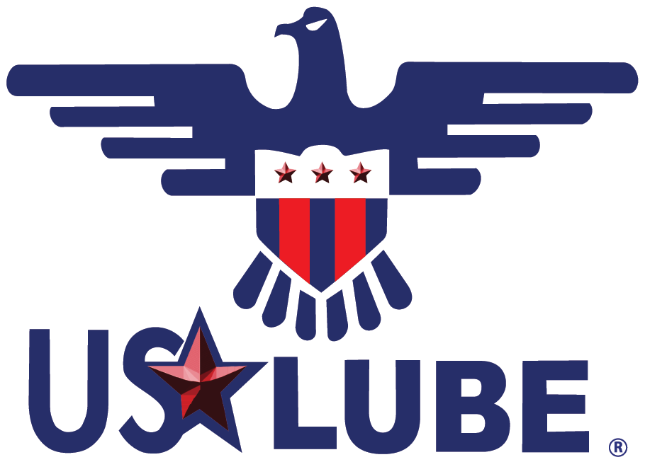 USLUBE 的標誌是一個藍鷹和盾牌，盾牌圖案為紅、白、藍三色，文字商標中包含一顆星。