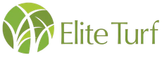 Elite Turf logo with green circular leaf icon and olive-green text on a white background