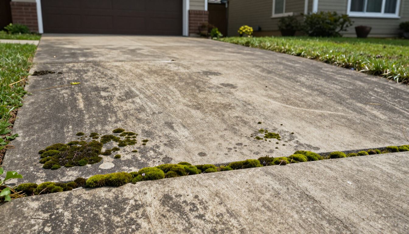 Dirty driveway with algae buildup