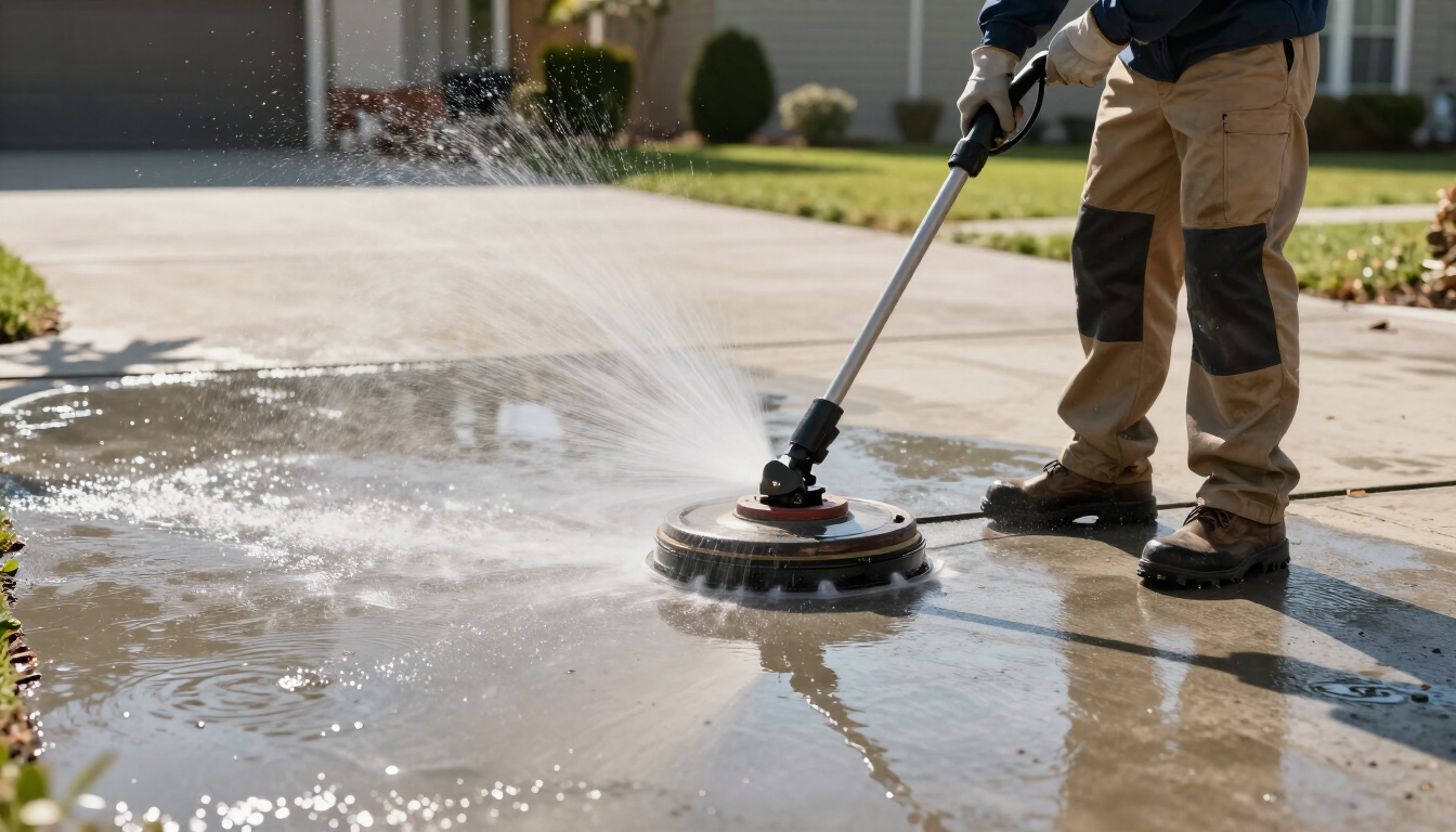 Professional driveway cleaning in action