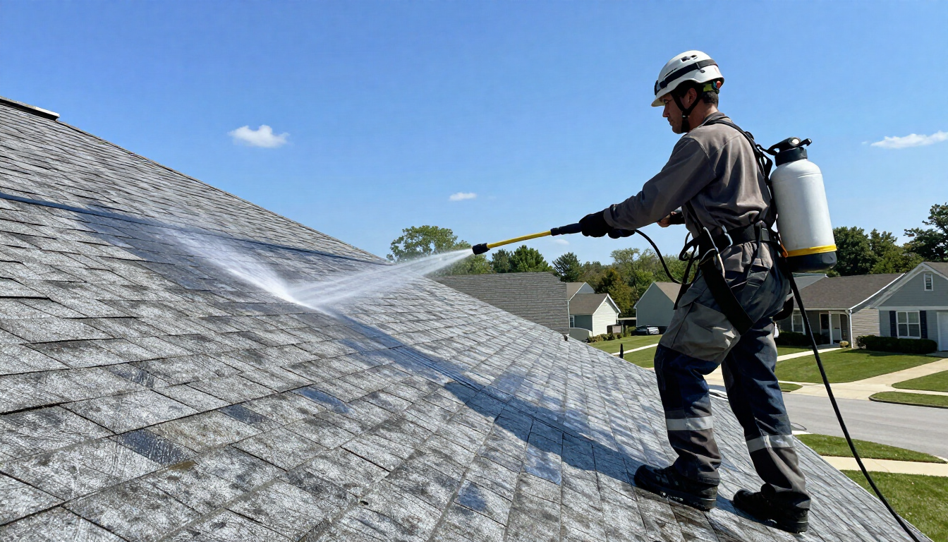 Professional roof cleaning process