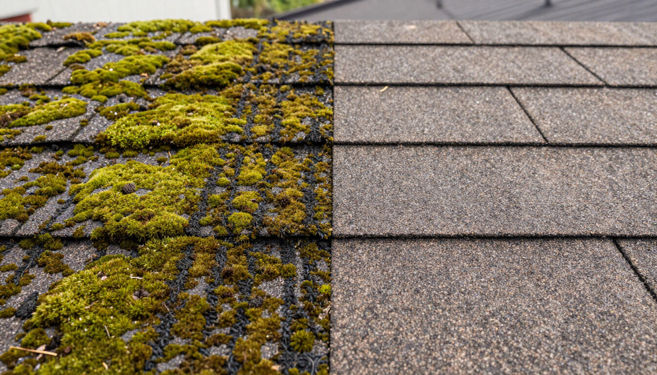 Close up of roof shingles