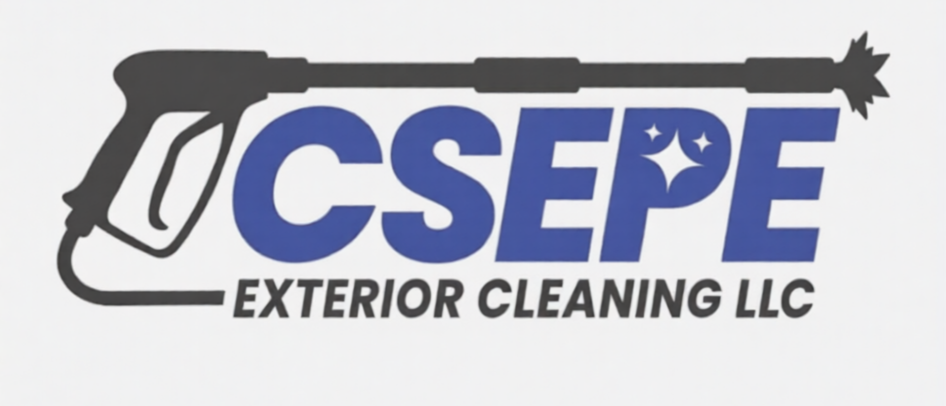 CSEPE Exterior Cleaning LLC logo with blue text, gray power washer icon, and spray graphic