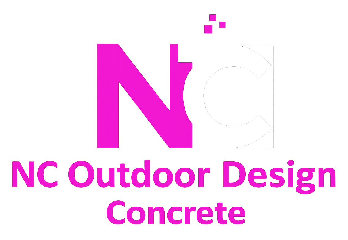 NC Outdoor Design Concrete logo in magenta text with stylized N icon