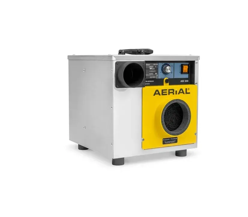 A white and yellow aerial air conditioner on a white background.