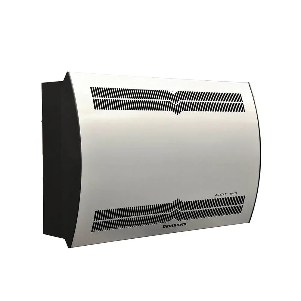 A white wall mounted air conditioner with a black trim on a white background.