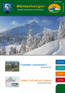 Ein Plakat für Bürserberger zeigt einen schneebedeckten Berg und Bäume