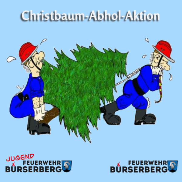 Eine Karikatur von zwei Feuerwehrmännern, die einen Weihnachtsbaum tragen