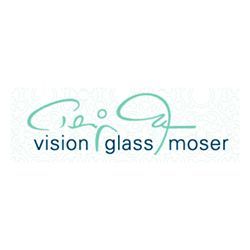 Es ist ein Logo für ein Unternehmen namens Vision Glass Moser.