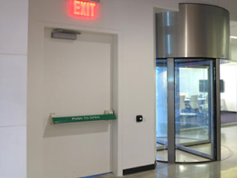 A white door with a green