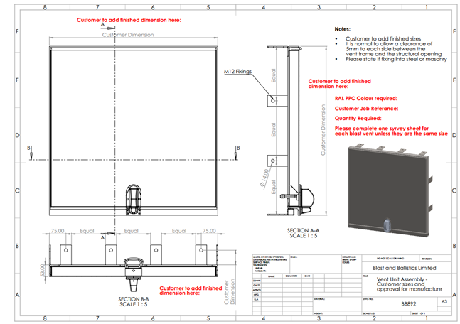 Technical drawing for a custom access panel, including front, side, and top views with dimensions and assembly instructions.