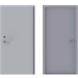 Two identical light gray doors with silver handles and locks, shown side-by-side against a plain background.