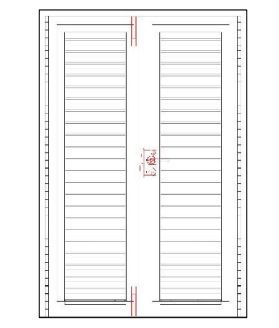 A technical drawing of a double door with horizontal panels, centered on a page with margin markers.