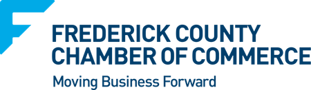 The frederick county chamber of commerce logo is blue and white.