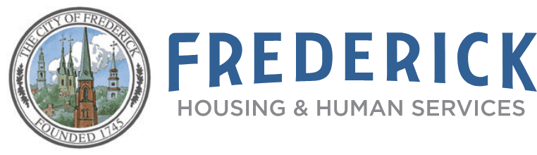 Frederick Housing & Human Services logo featuring the city seal and text in blue.