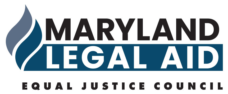 Maryland Legal Aid logo with text and blue flame.