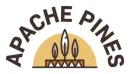Apache Pines logo with a stylized brown candelabra under an arch on a white background