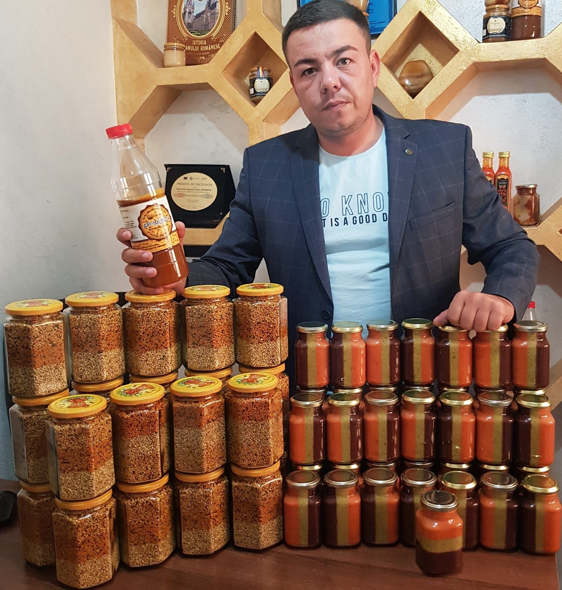 World's first honey jar with three vertical layers, world record in Botosani, Romania