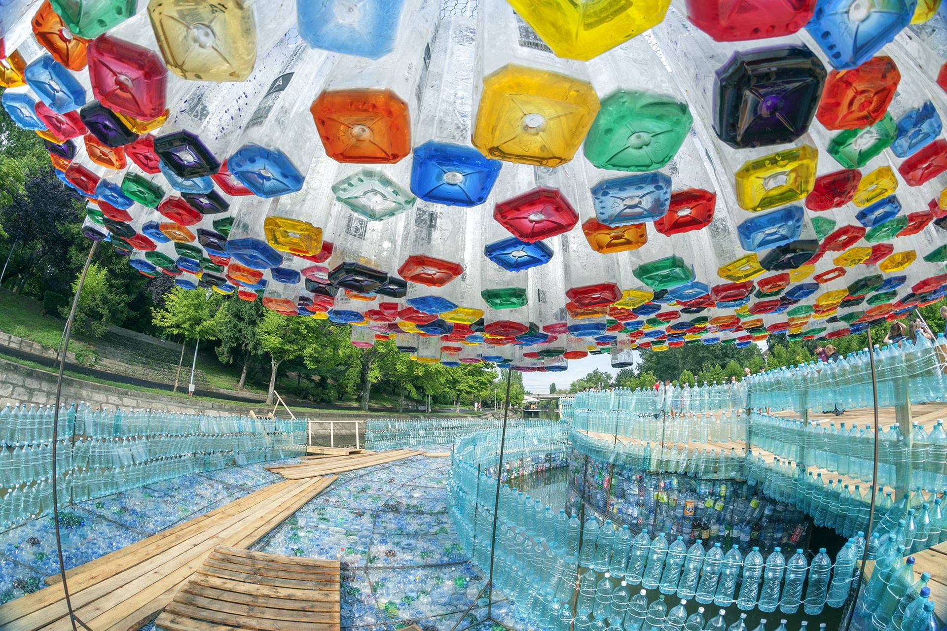 Largest bridge made of recycled plastic bottles, world record in Timisoara, Romania