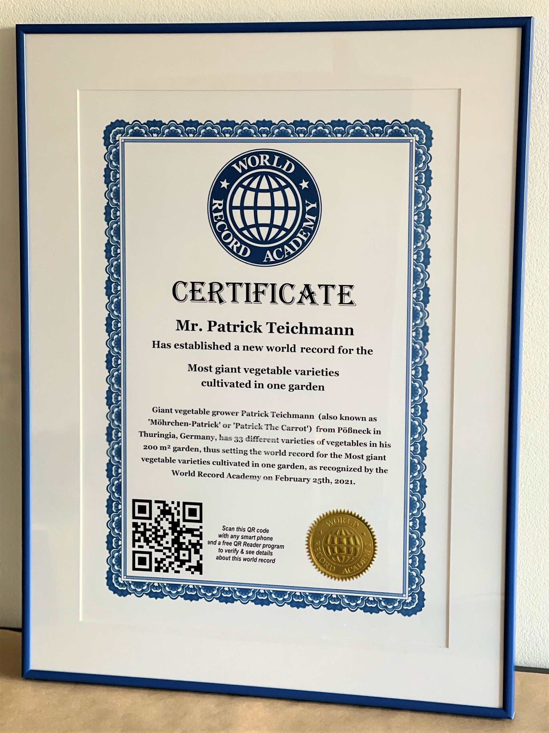 Most giant vegetable varieties cultivated in one garden: world record set by Patrick Teichmann