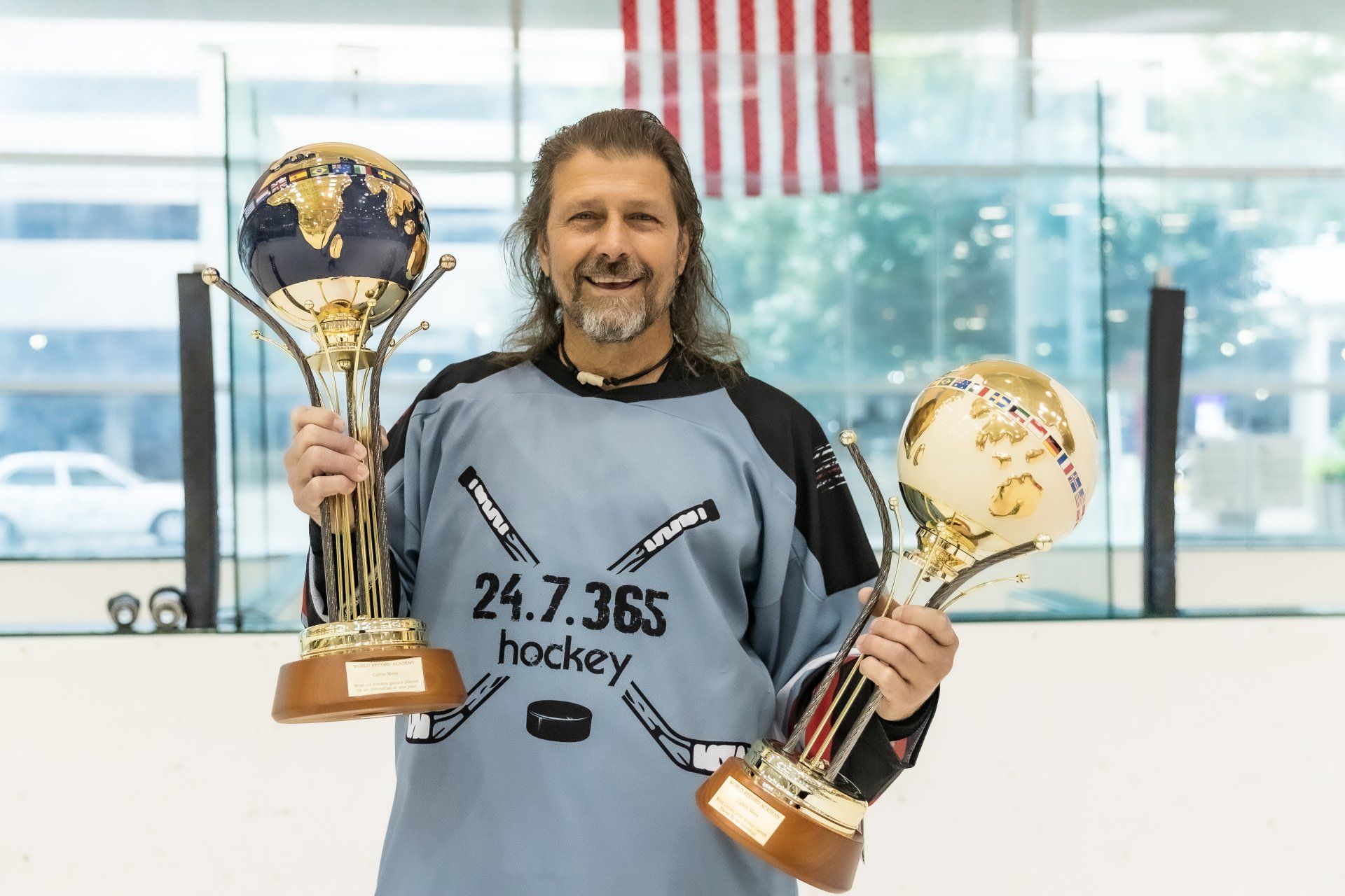 Most ice hockey leagues played on by an individual in one year: Calvin Mees sets world record