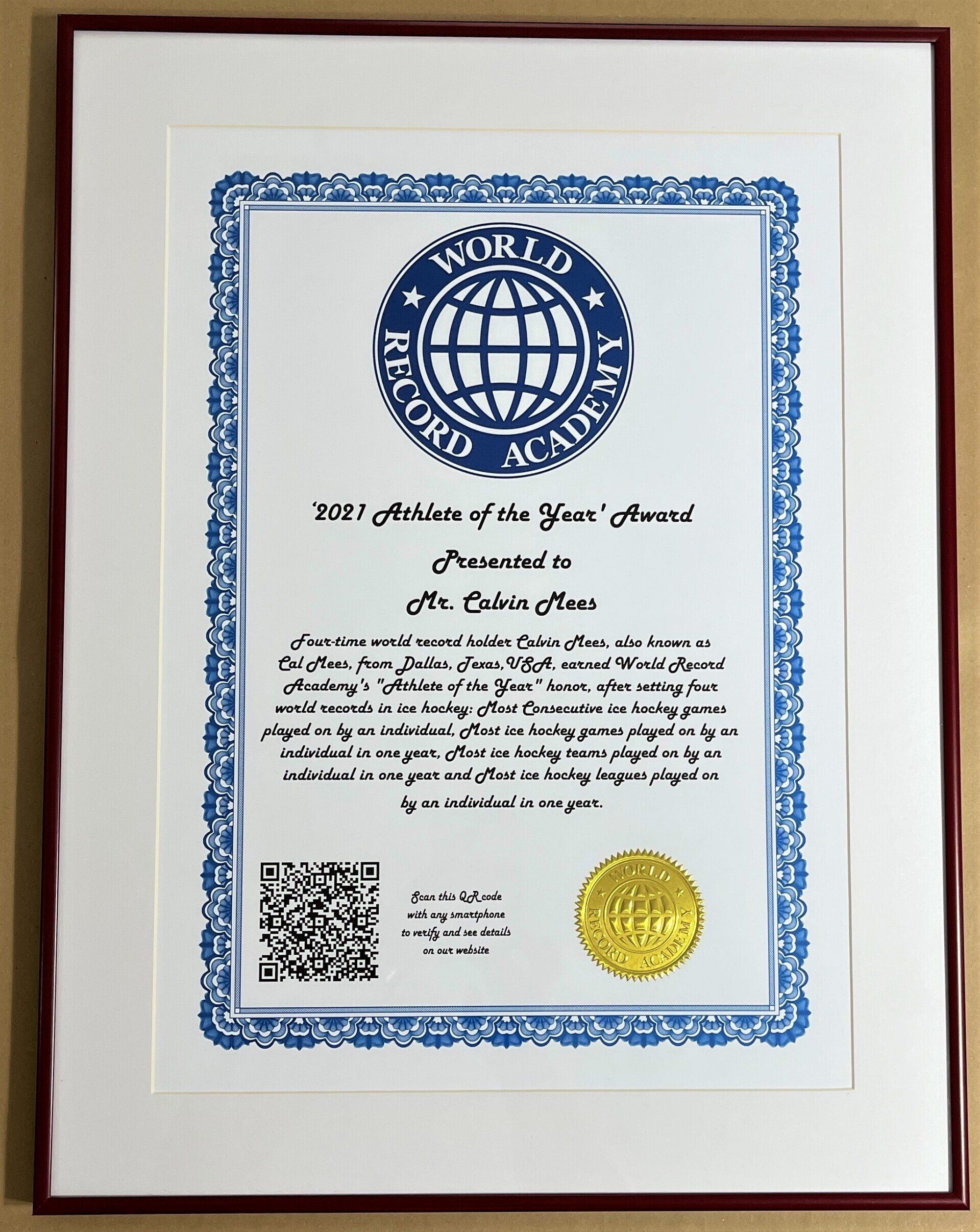 World Record Academy's 2021 Athlete of the Year: four-time World Record holder Calvin Mees