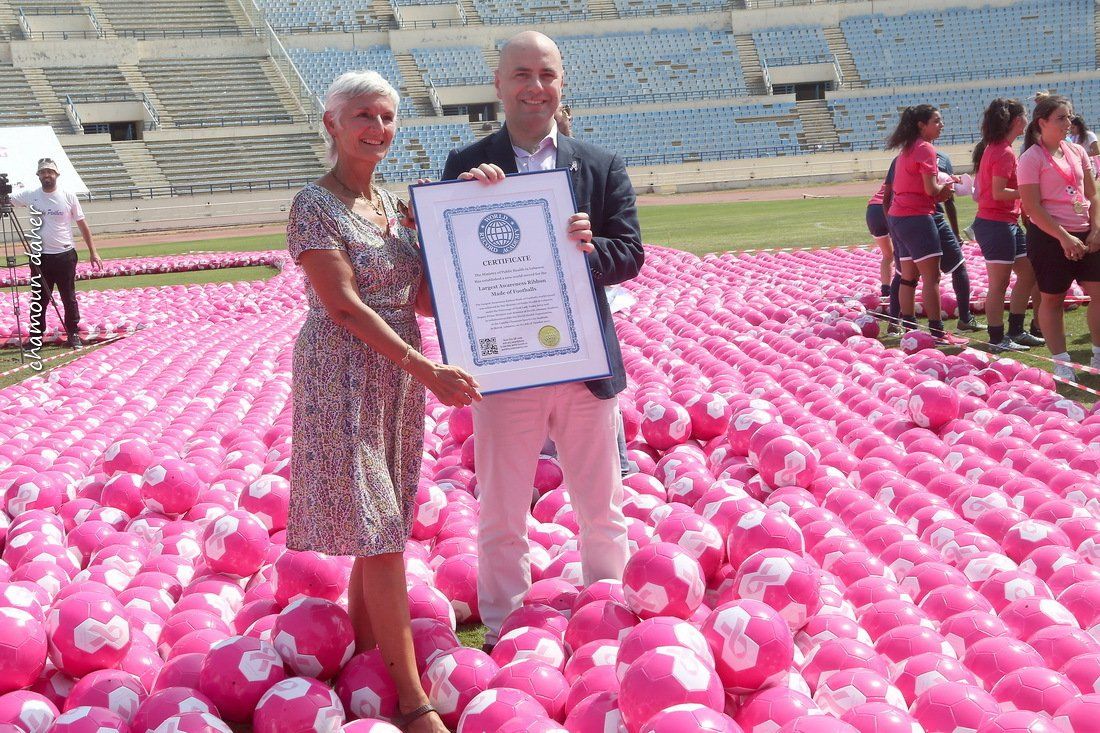  Largest Awareness Ribbon Made of Footballs: world record set in Lebanon (VIDEO) 