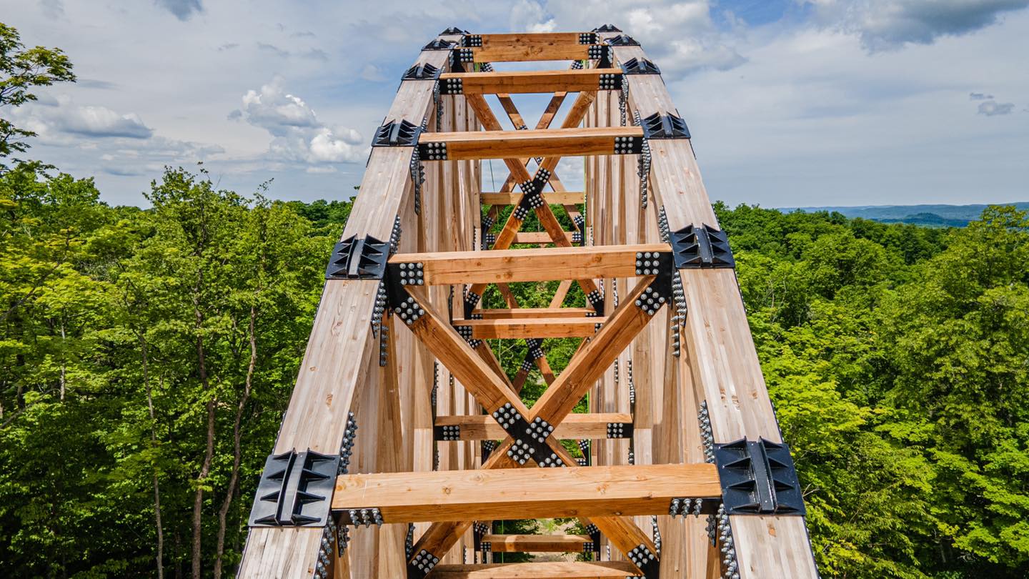 World's Longest Timber-Towered Suspension Bridge: world record in Boyne Mountain Resort, Michigan

