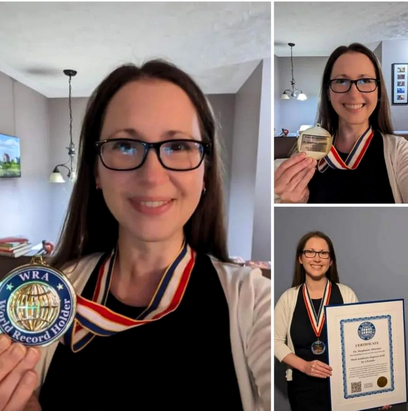 Most academic degrees held by a female, world record set by Dr. Stephanie Attwater
