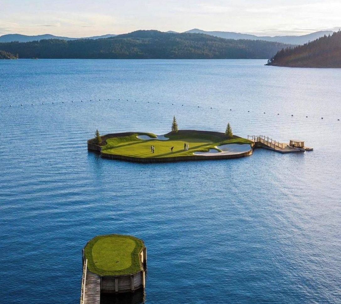 World's First Floating, Movable Island Golf Green, world record in Coeur d'Alene , Idaho World's First Floating, Movable Island Golf Green, world record in Coeur d'Alene , Idaho