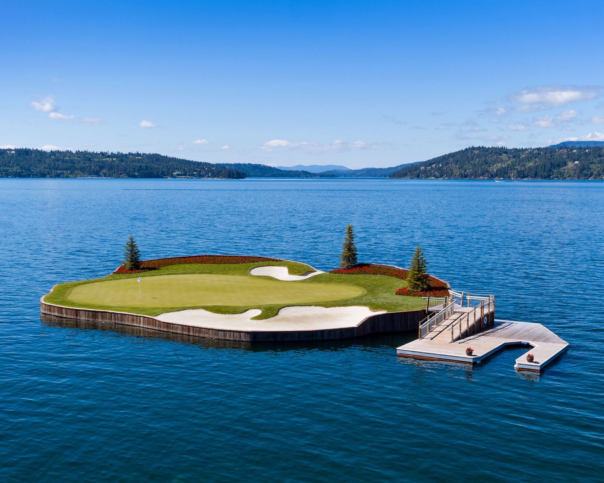 World's First Floating, Movable Island Golf Green, world record in Coeur d'Alene , Idaho World's First Floating, Movable Island Golf Green, world record in Coeur d'Alene , Idaho