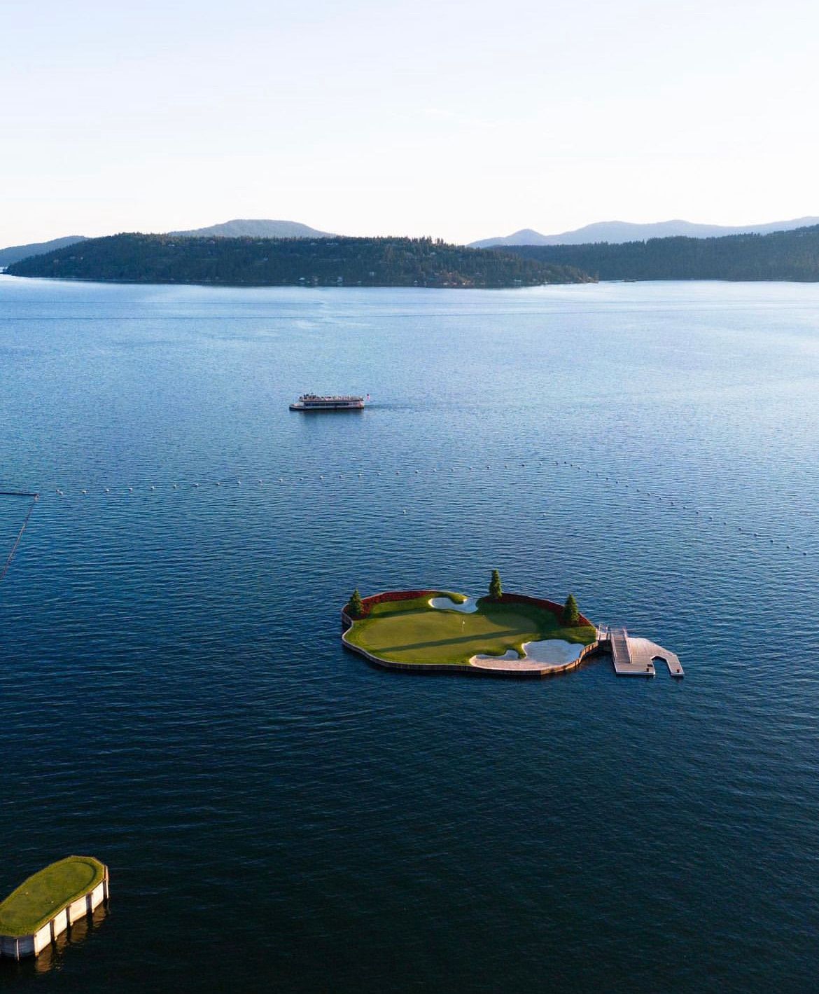 World's First Floating, Movable Island Golf Green, world record in Coeur d'Alene , Idaho World's First Floating, Movable Island Golf Green, world record in Coeur d'Alene , Idaho
