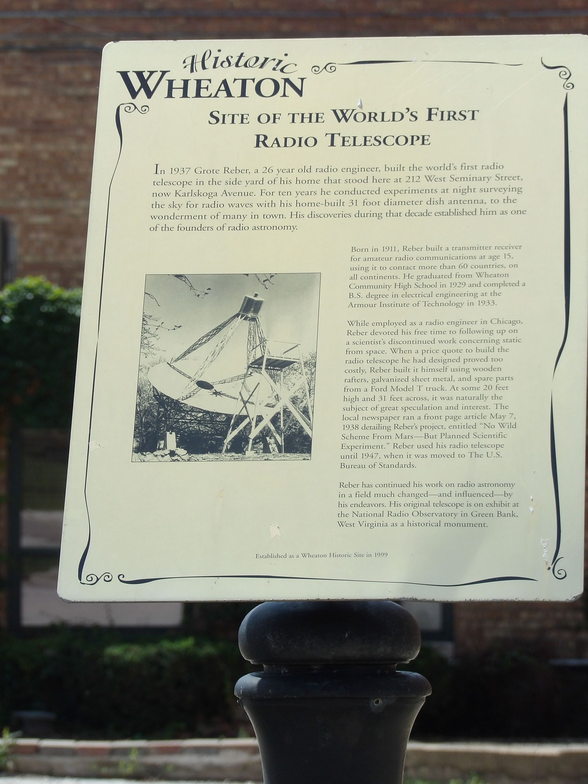 World's First Radio Telescope, world record in Wheaton, Illinois
