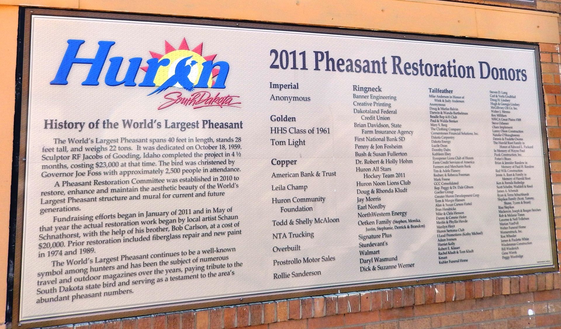 World's Largest Pheasant Sculpture, world record in Huron, South Dakota