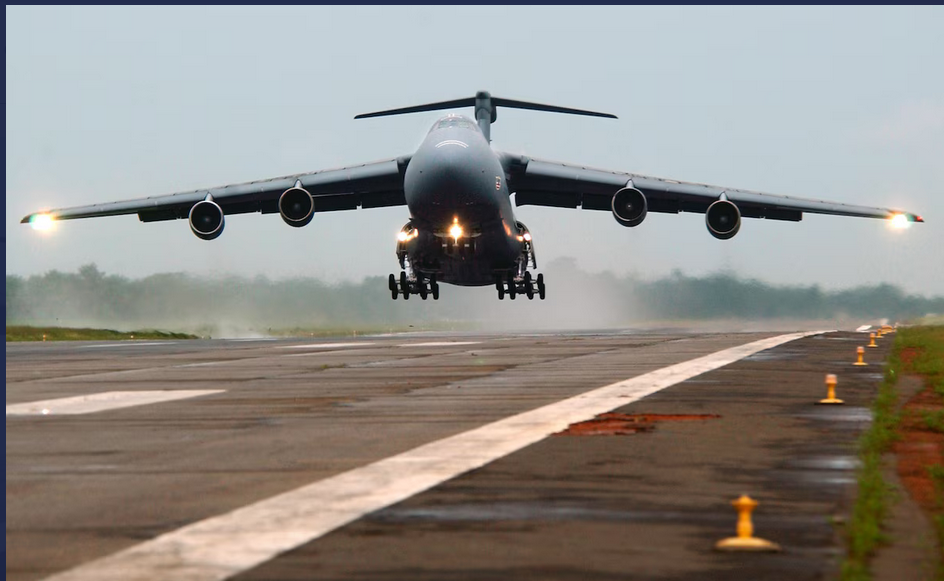 World's largest military transport aircraft, world record set by The Lockheed C-5M Super Galaxy
